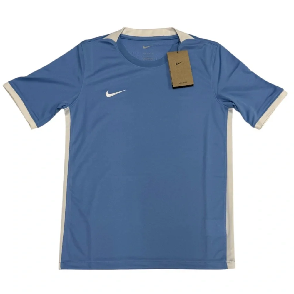 NWT Nike Dri-Fit Blue-White Vented Embroidered Short Sleeve Soccer Jersey Large